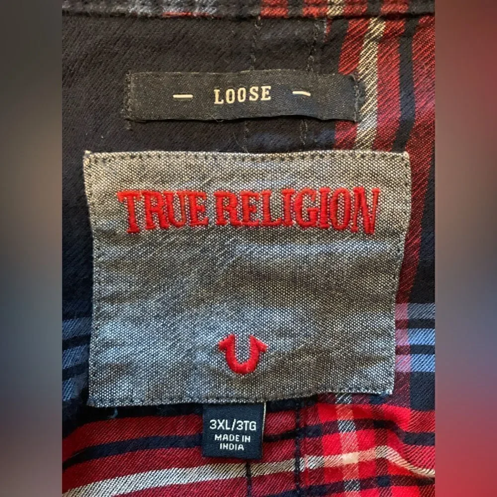 True Religion Red and Blue Short Sleeve Slouch Shirt size 3XL